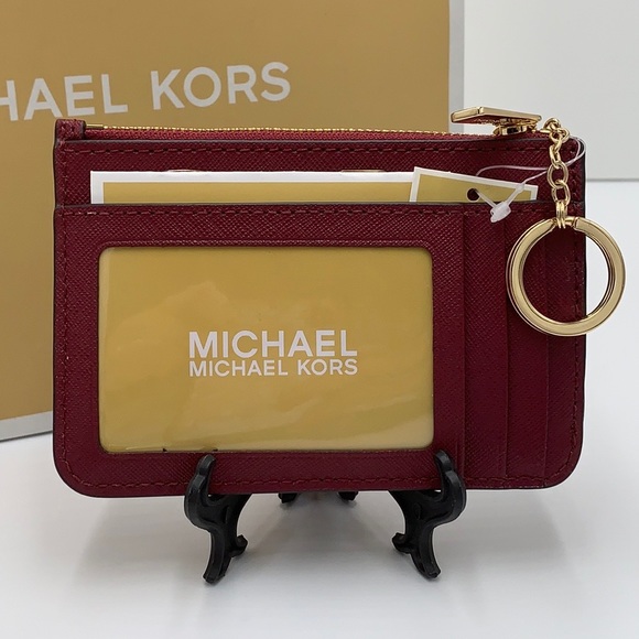 MICHAEL KORS SMALL TOP ZIP COINPOUCH WITH ID CARD MULBERRY DARK CHERRY MERLOT - Picture 2 of 10